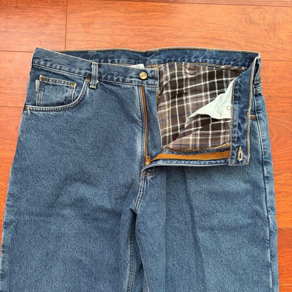 Carhartt Mens B172 DST Relaxed Fit Flannel Lined Jeans 40x32 Blue Denim Plaid
